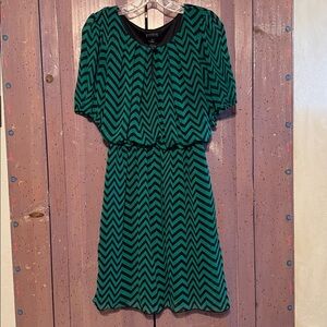 Enfocus Studio Black and Green Chevron Mini Dress
